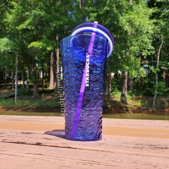 Starbucks rippled blue glass cup - Picture 2 of 6